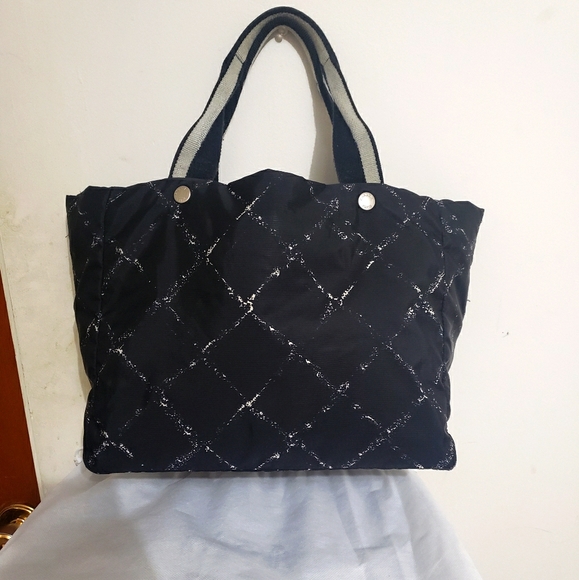 CHANEL Handbags - ❣CHANEL Travel line Nylon Black/White Tote Bag 🎒